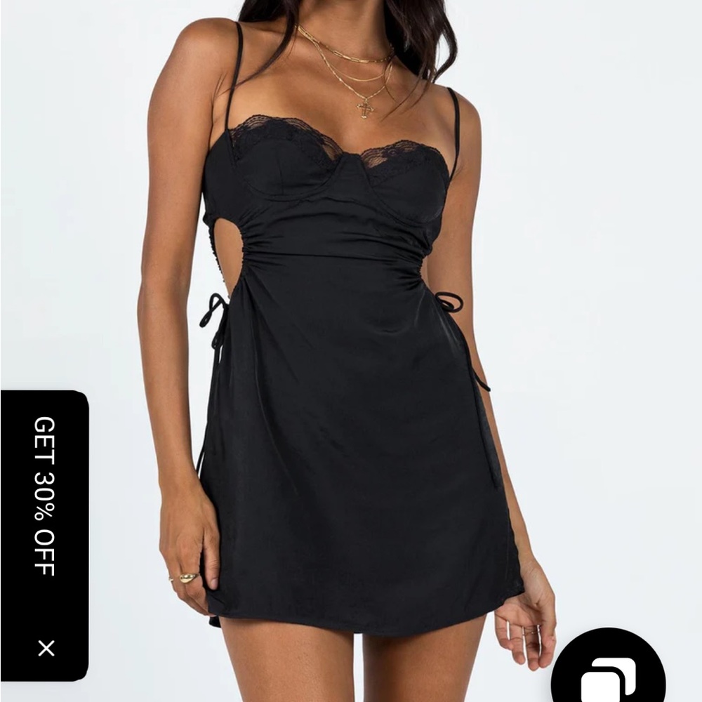 Black Lace Trim Mini Dress
